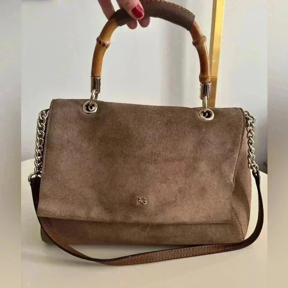 Purificacion Garcia Bamboo Handle Suede Handbag
